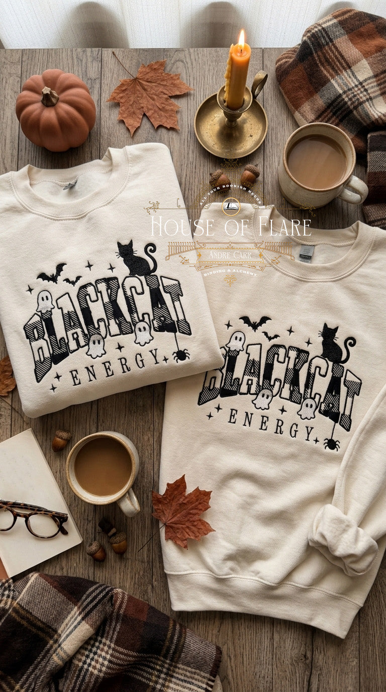 Black Cat Energy - Embroidered Applique Unisex Sweater
