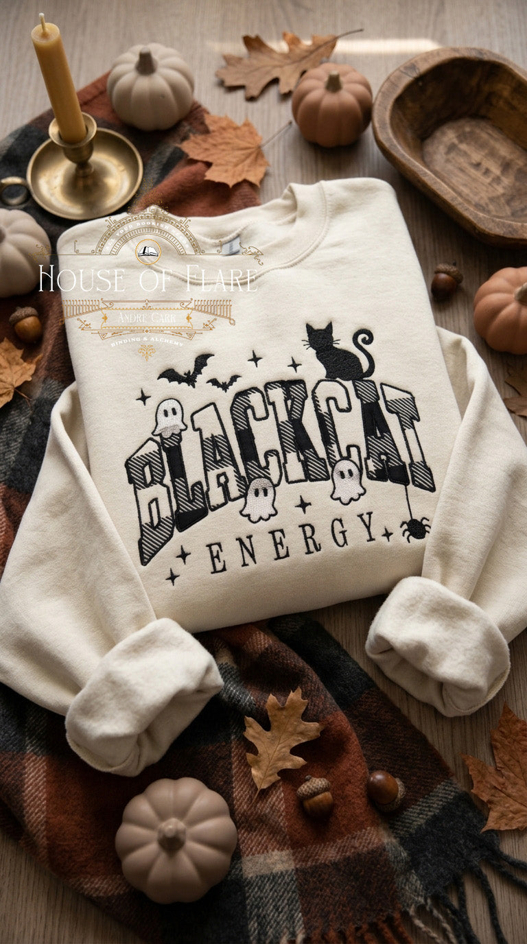 Black Cat Energy - Embroidered Applique Unisex Sweater