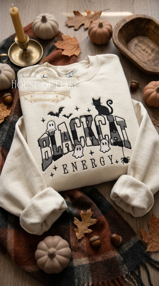 Black Cat Energy - Embroidered Applique Unisex Sweater
