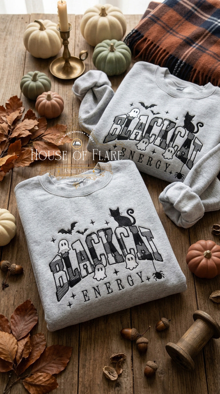 Black Cat Energy - Embroidered Applique Unisex Sweater