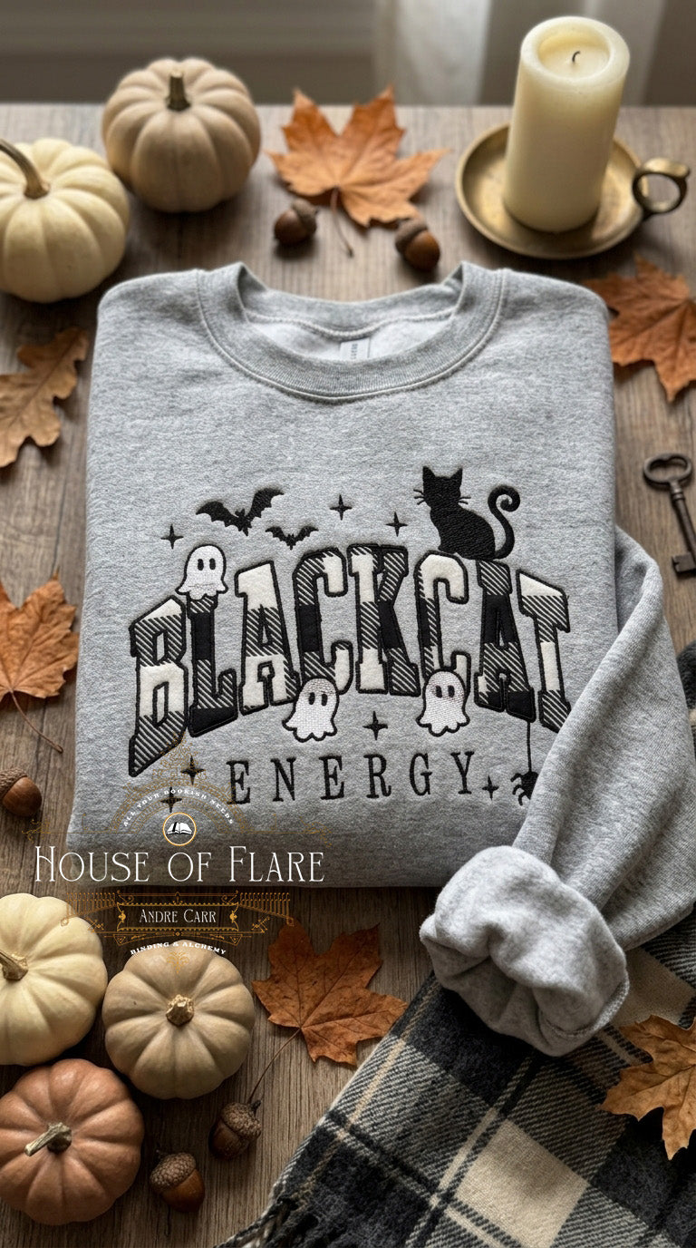 Black Cat Energy - Embroidered Applique Unisex Sweater