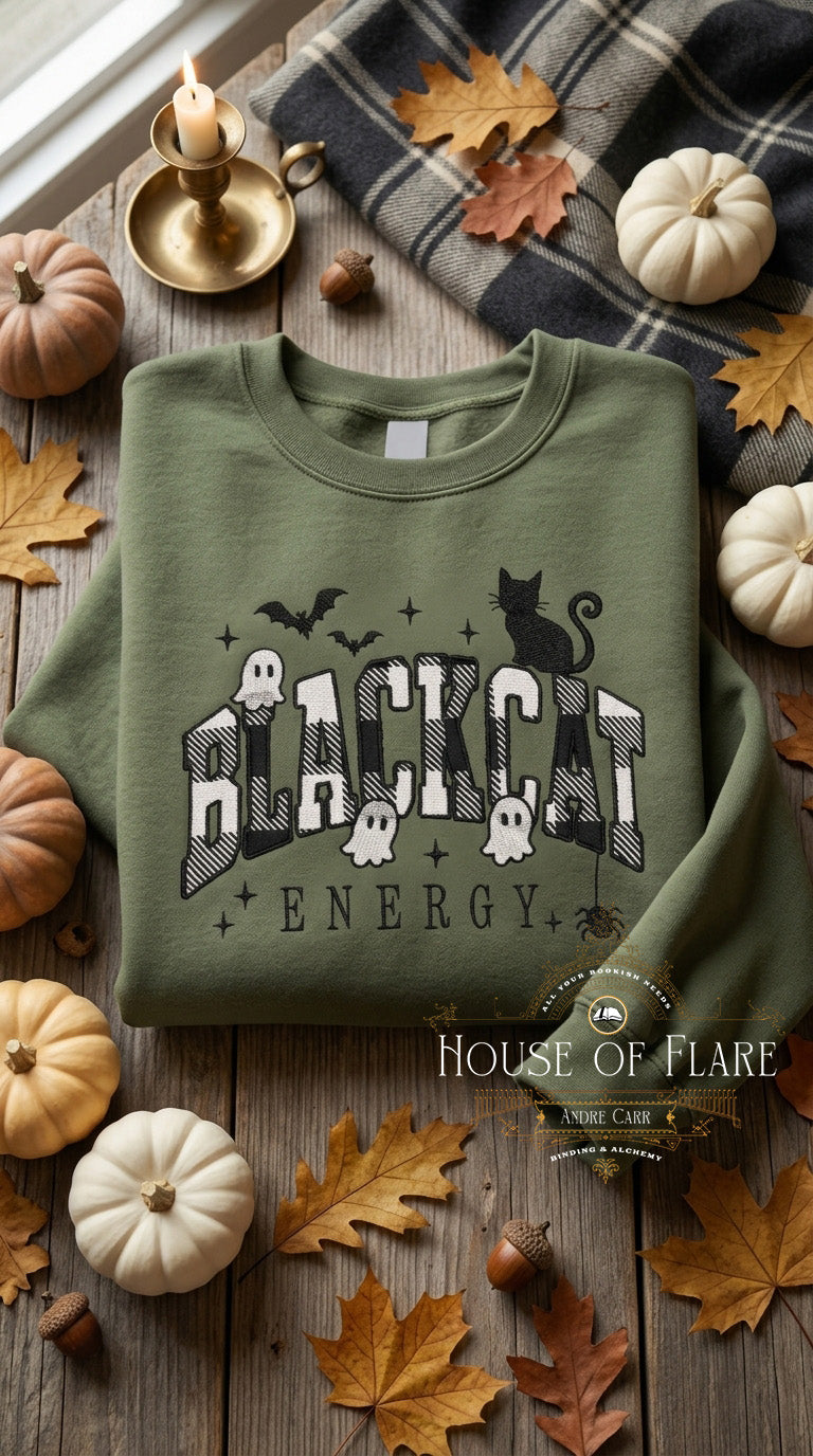 Black Cat Energy - Embroidered Applique Unisex Sweater