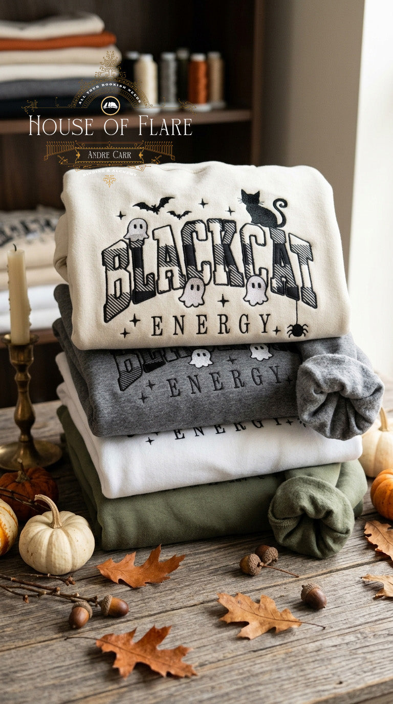Black Cat Energy - Embroidered Applique Unisex Sweater