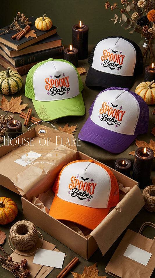Embroidered Spooky Babe 💜 Snap-back trucker Hat