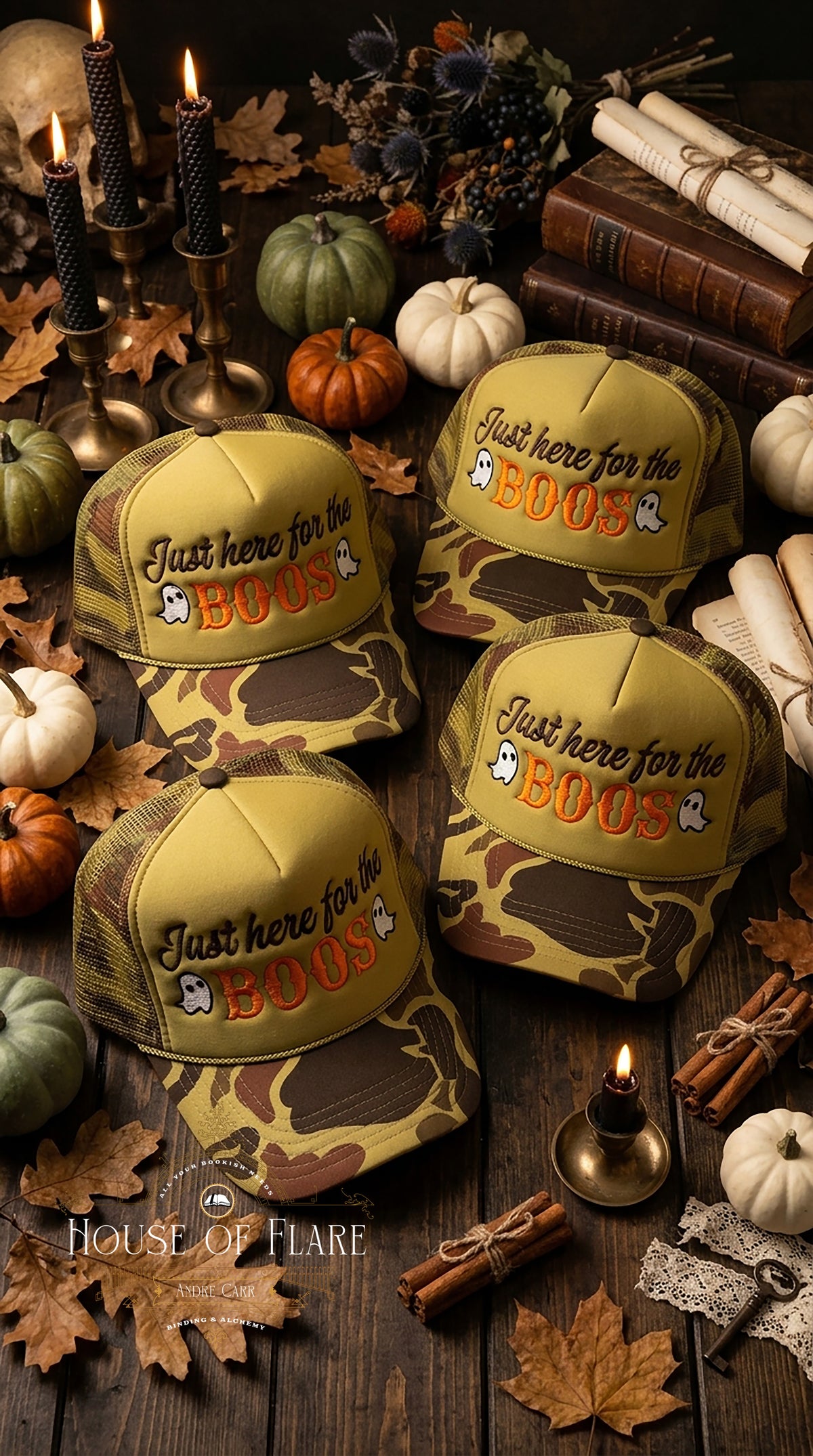 Just Here for the Boos 👻 Cameo Snap-back trucker Hat