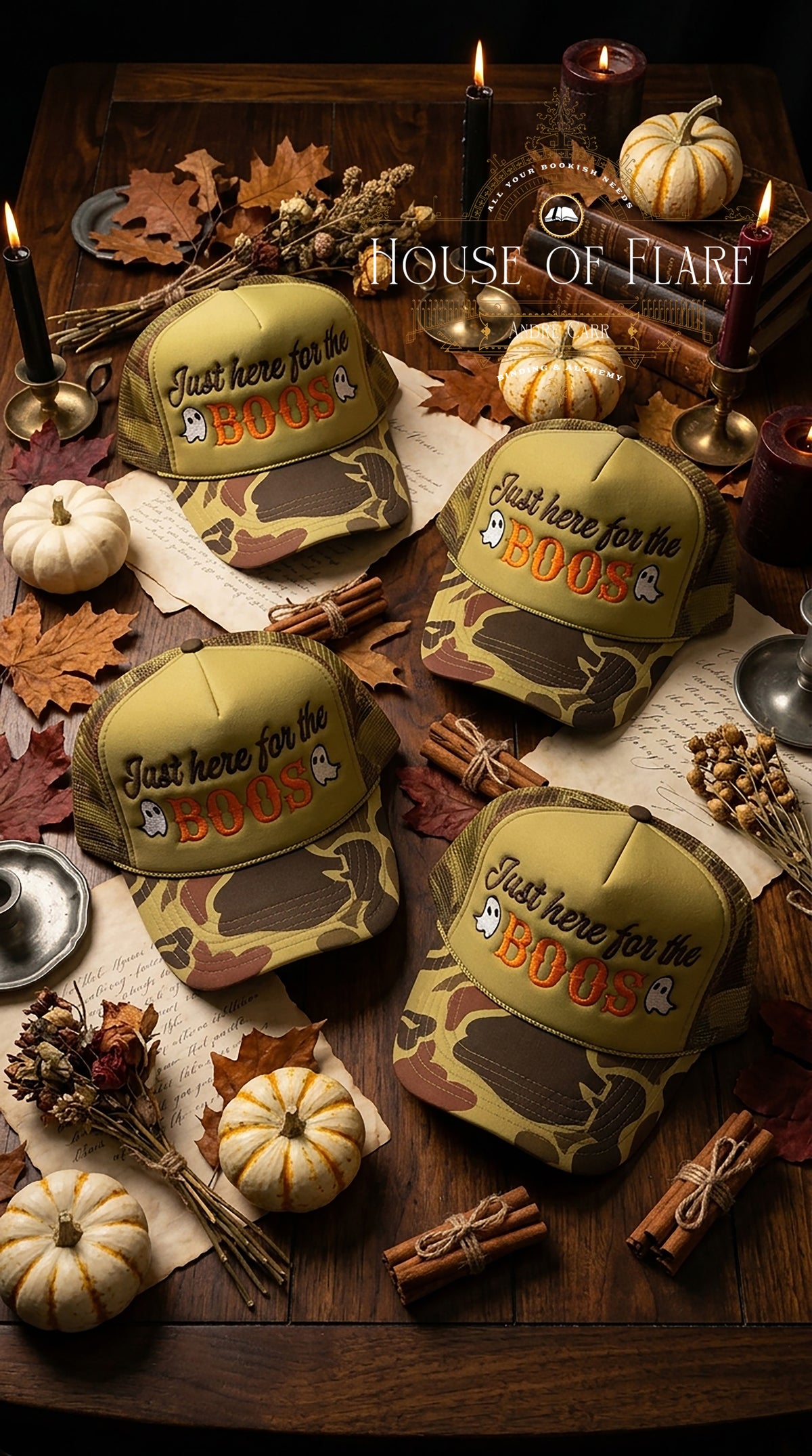 Just Here for the Boos 👻 Cameo Snap-back trucker Hat