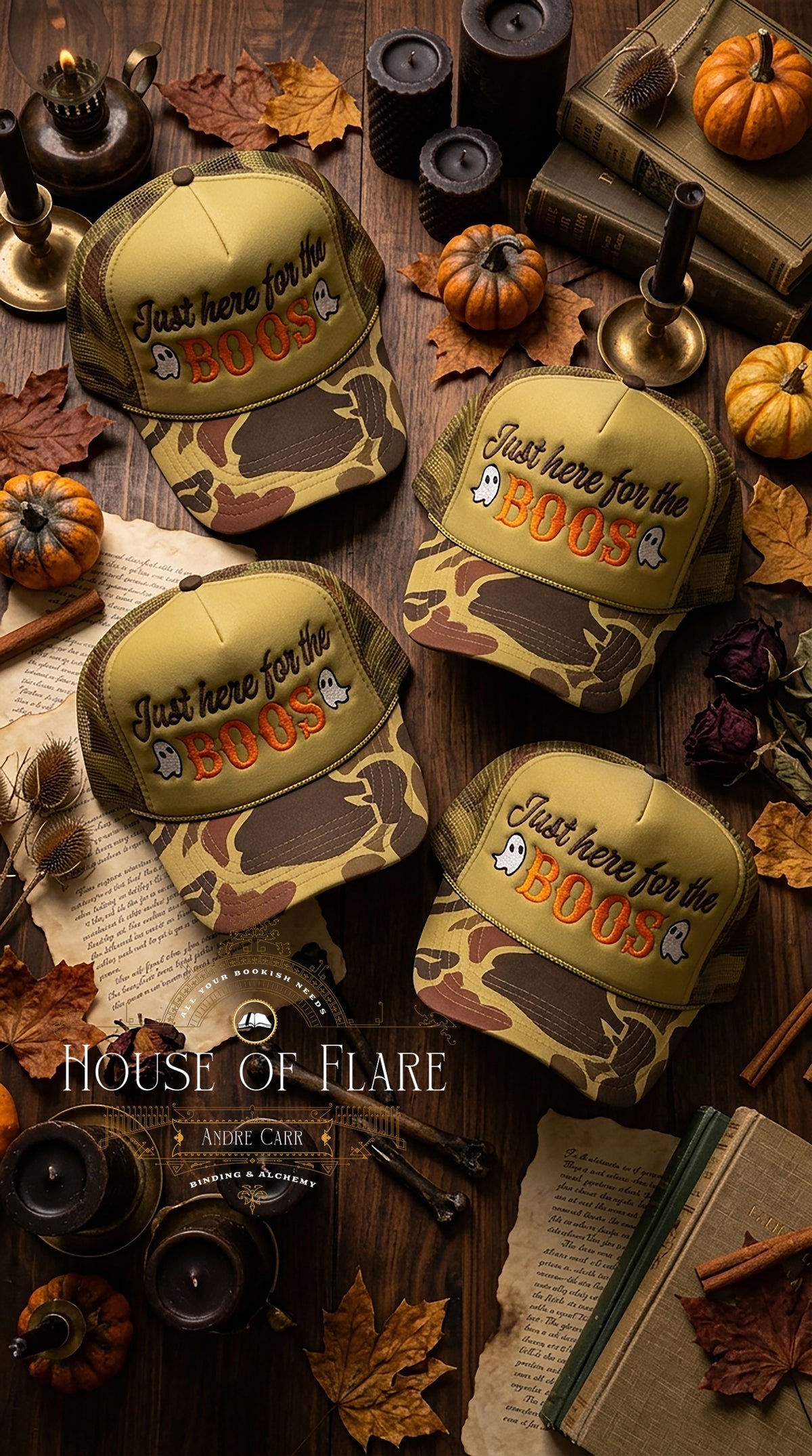 Just Here for the Boos 👻 Cameo Snap-back trucker Hat