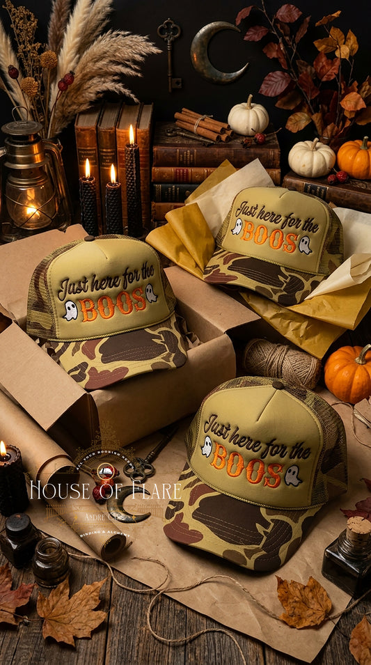 Just Here for the Boos 👻 Cameo Snap-back trucker Hat